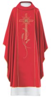 Chasuble rouge brodée croix et épis de blé